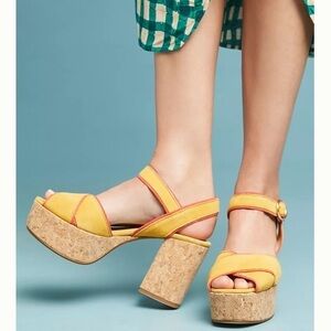 anthropologie piped platform heels cork leather 11